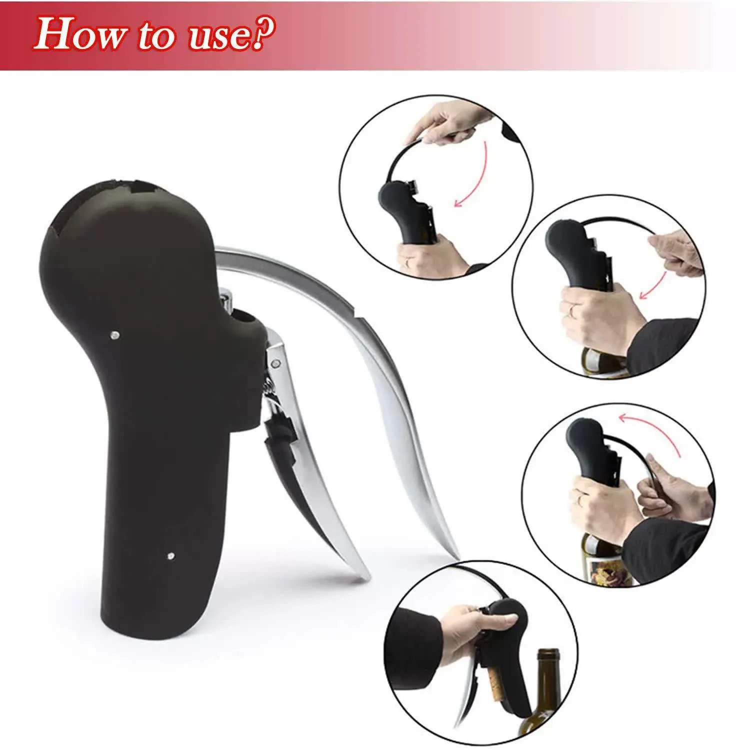 5-Piece Ergonomic Lever-Action Corkscrew Wine Opener Set | With Foil Cutter