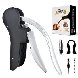 5-Piece Ergonomic Lever-Action Corkscrew Wine Opener Set | With Foil Cutter