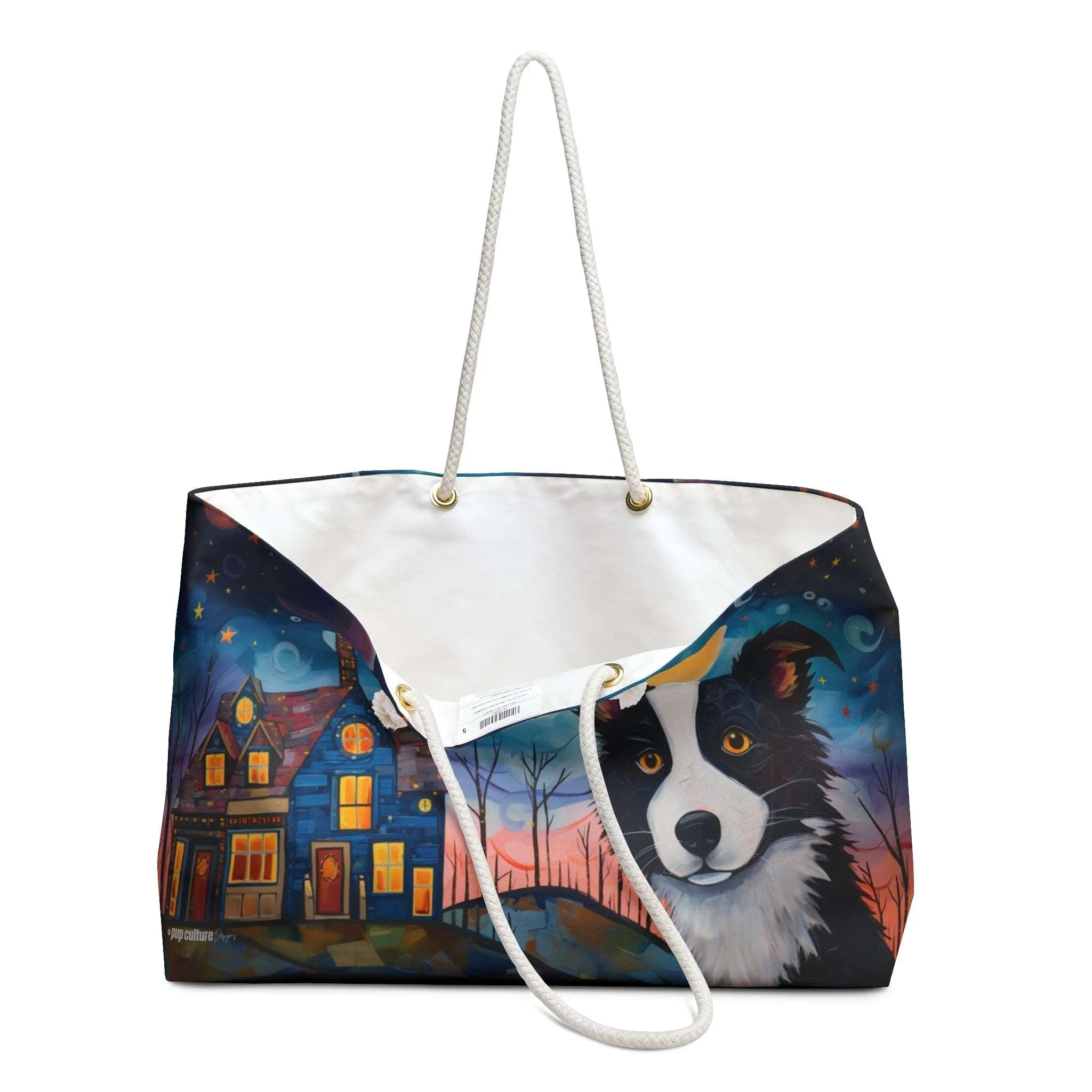 Artist-Inspired Border Collie Dog Art Large Market Tote Bag