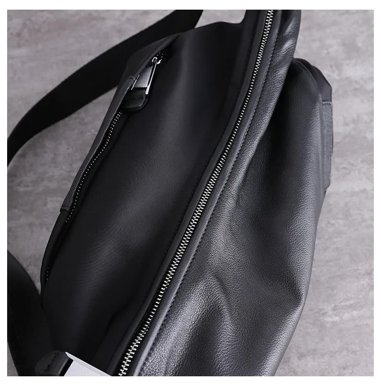 Black Crossbody Nylon Bag Mens Black Nylon Crossbody Bag Womens Leather Nylon Shoulder Bag