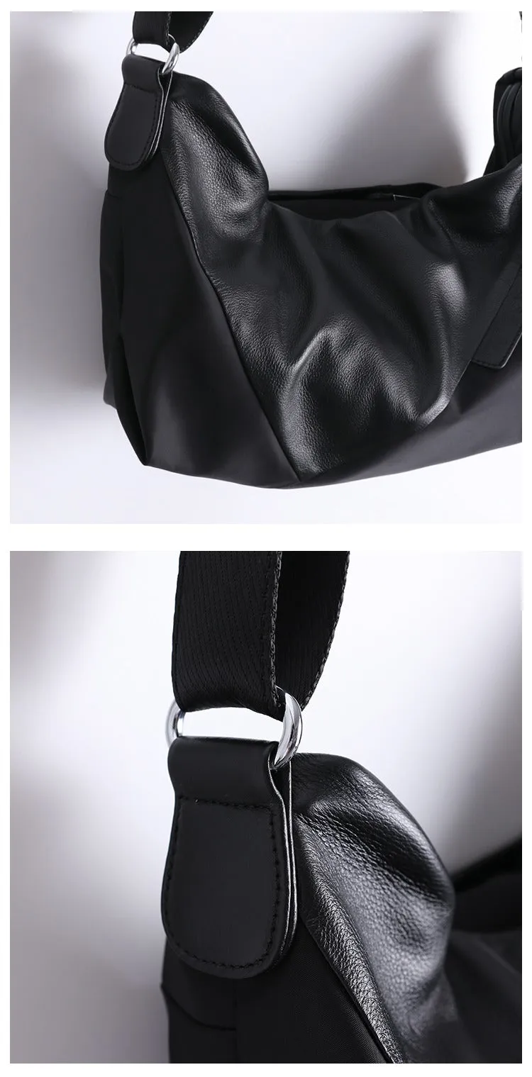 Black Crossbody Nylon Bag Mens Black Nylon Crossbody Bag Womens Leather Nylon Shoulder Bag