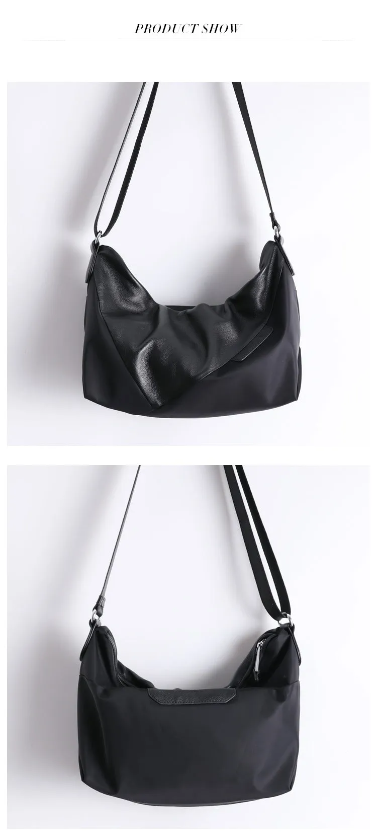Black Crossbody Nylon Bag Mens Black Nylon Crossbody Bag Womens Leather Nylon Shoulder Bag