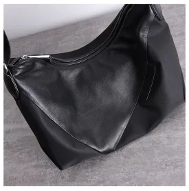 Black Crossbody Nylon Bag Mens Black Nylon Crossbody Bag Womens Leather Nylon Shoulder Bag