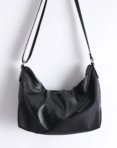 Black Crossbody Nylon Bag Mens Black Nylon Crossbody Bag Womens Leather Nylon Shoulder Bag