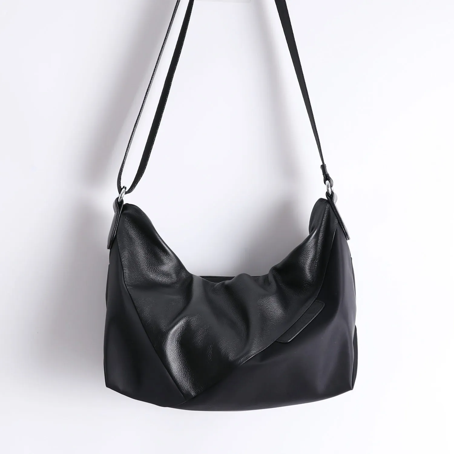 Black Crossbody Nylon Bag Mens Black Nylon Crossbody Bag Womens Leather Nylon Shoulder Bag