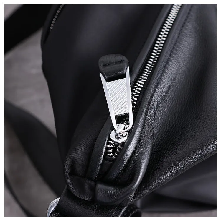 Black Crossbody Nylon Bag Mens Black Nylon Crossbody Bag Womens Leather Nylon Shoulder Bag