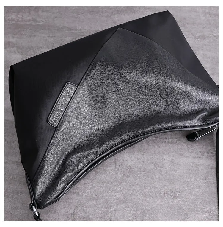 Black Crossbody Nylon Bag Mens Black Nylon Crossbody Bag Womens Leather Nylon Shoulder Bag