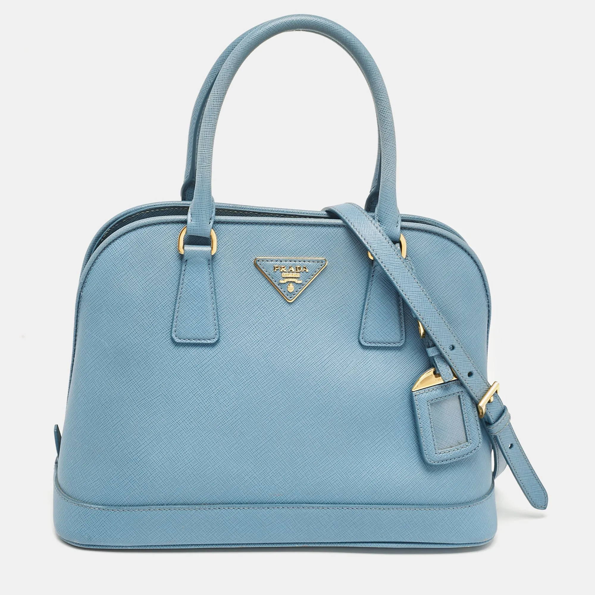 Blue Saffiano Lux Leather Medium Promenade Bag