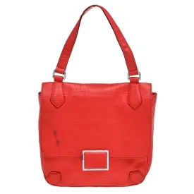 Bright Orange Croc Embossed PVC Top Handle Bag