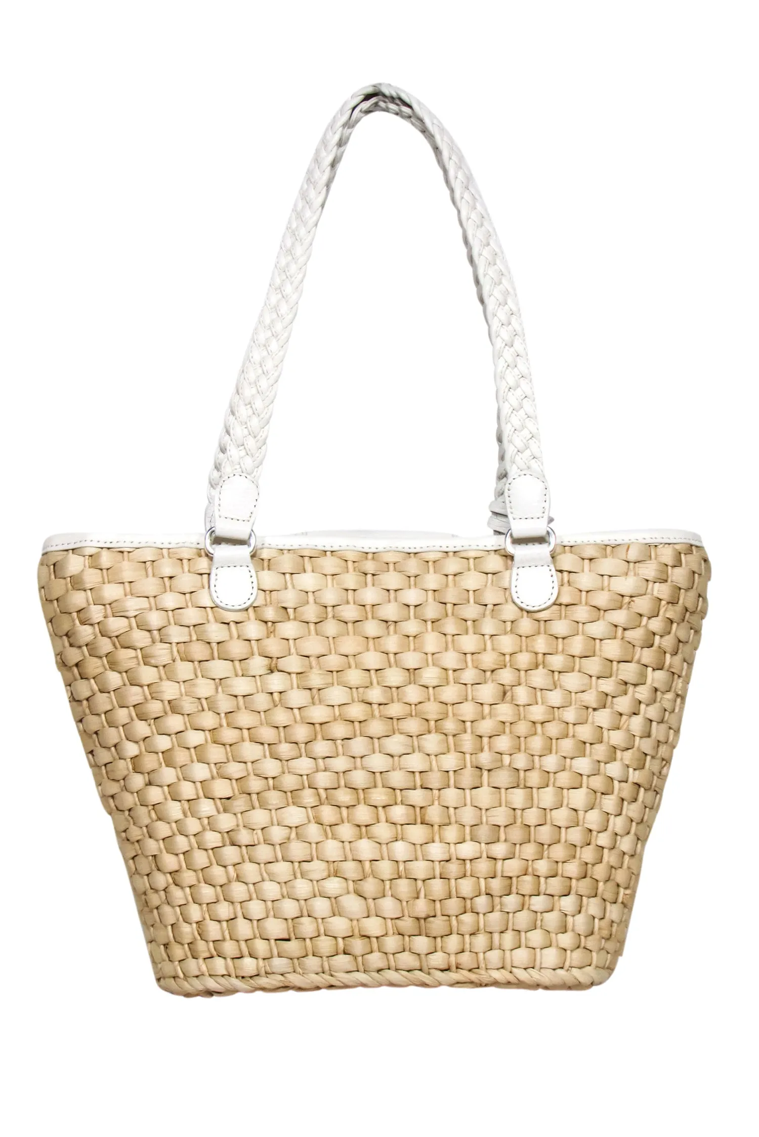 Brighton - Beige Straw Tote Bag w/ Leather Flowers