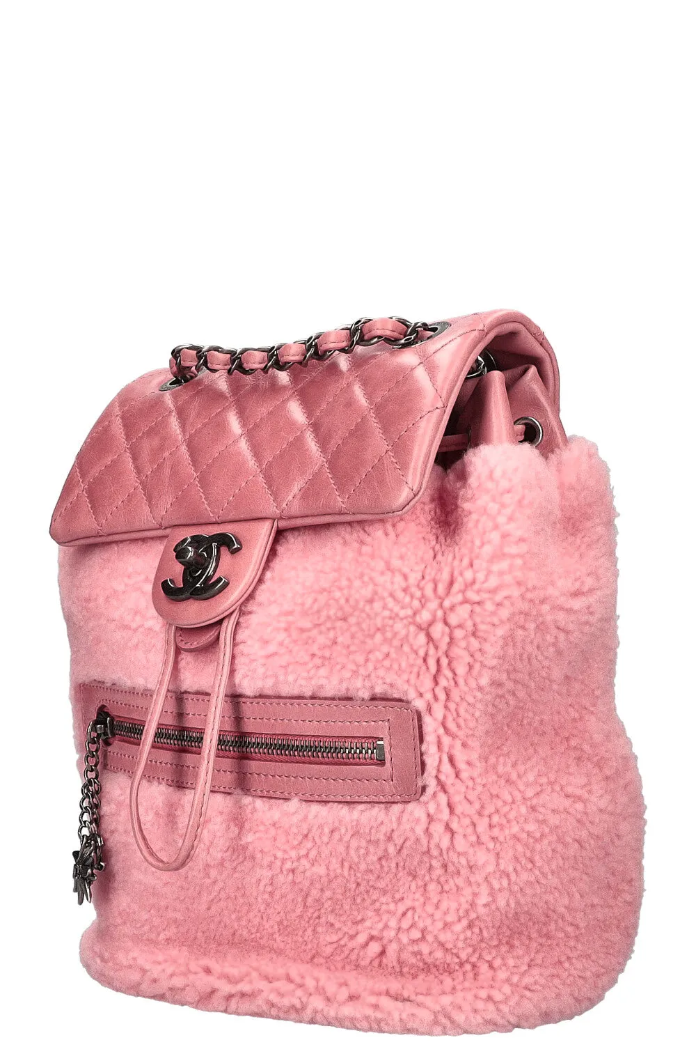 CHANEL Mountain Backpack Shearling Pink