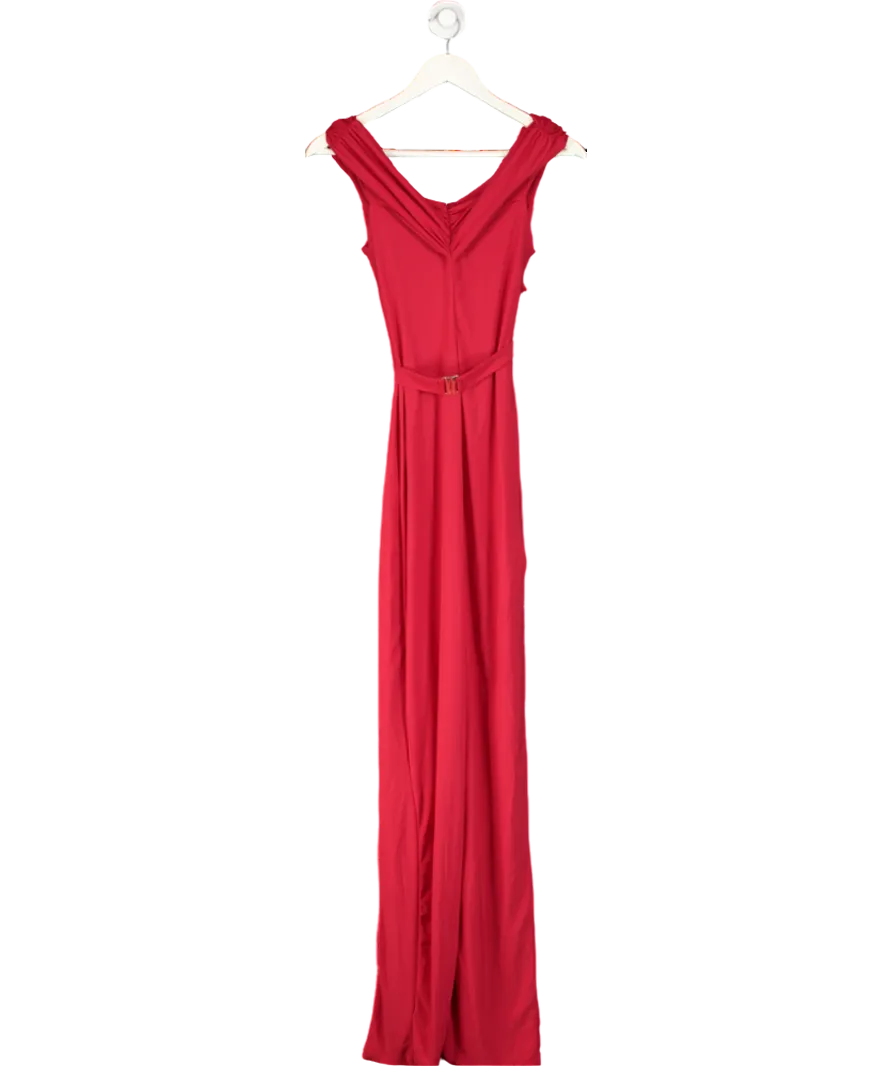 Club L  Burgundy Halter Neck Bardot Maxi Dress With Thigh Split UK 10
