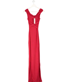 Club L  Burgundy Halter Neck Bardot Maxi Dress With Thigh Split UK 10