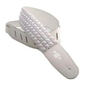 DSL Guitar Strap Leather 2.5" 33 Rows of 15mm Pyramids White