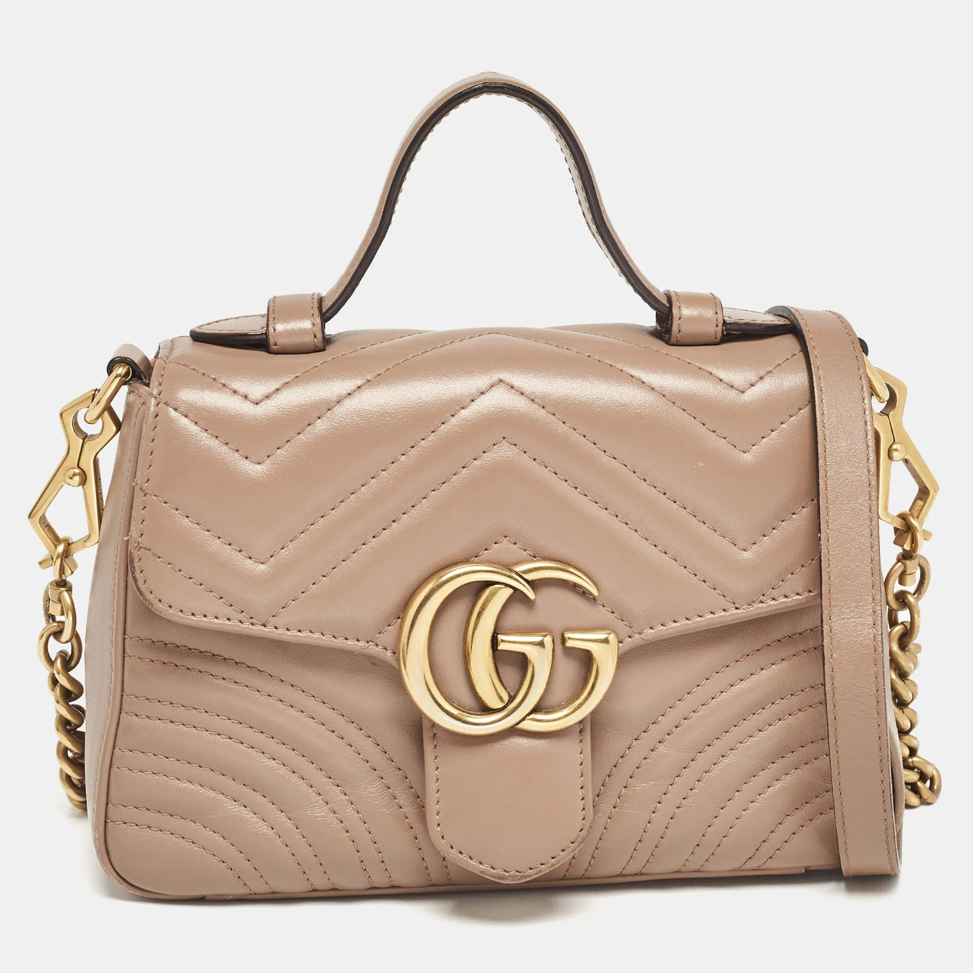 Dusty Pink Matelass&eacute; Leather Mini GG Marmont Top Handle Bag
