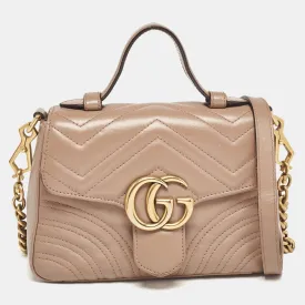 Dusty Pink Matelass&eacute; Leather Mini GG Marmont Top Handle Bag