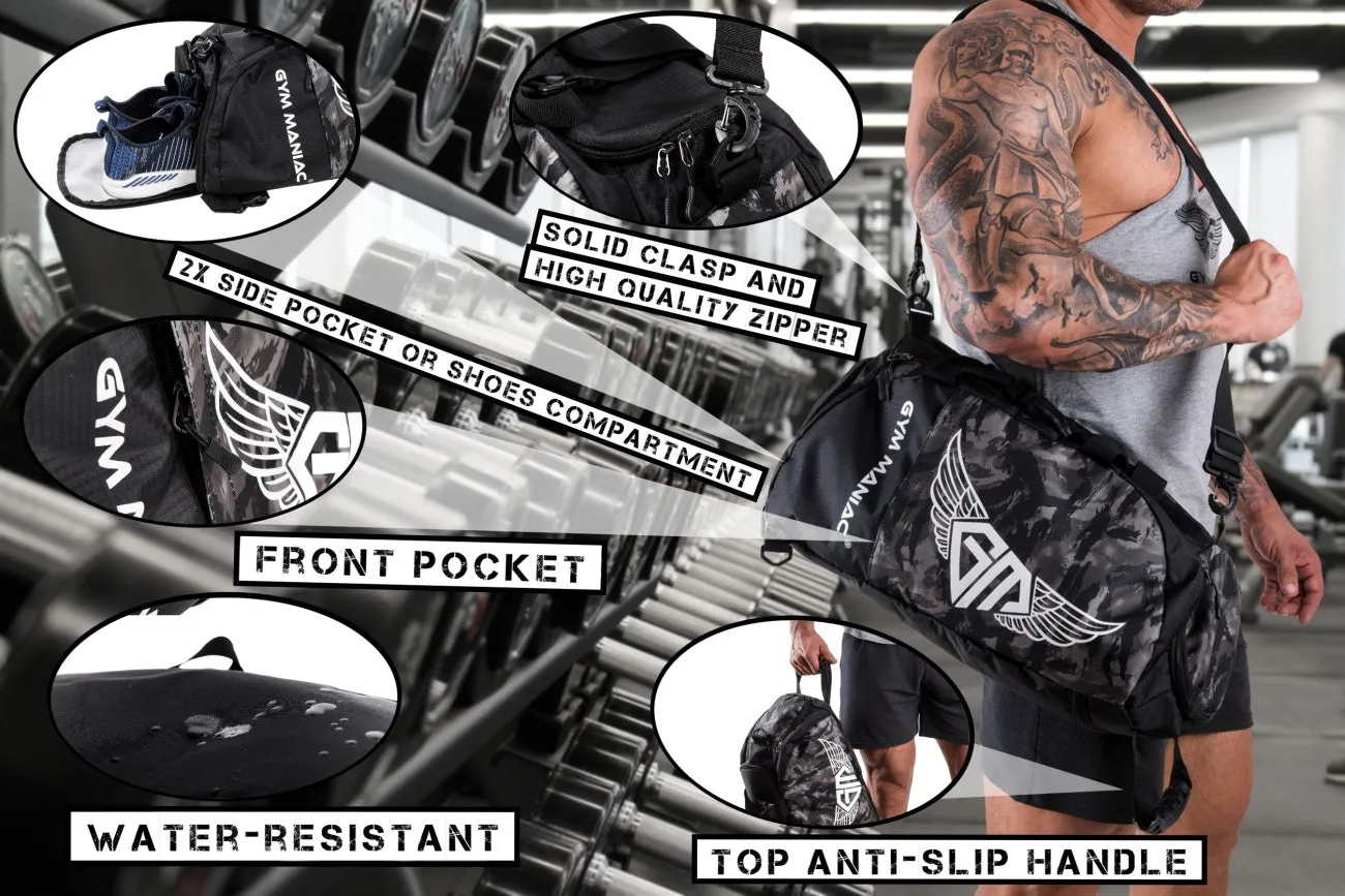 Gym Maniac Gm 3-Way Gym Bag - Camo Gray