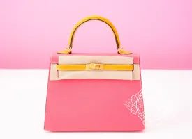 Hermes Rose Azalee   Jaune d'Or HSS Sellier Epsom Kelly 25 Handbag