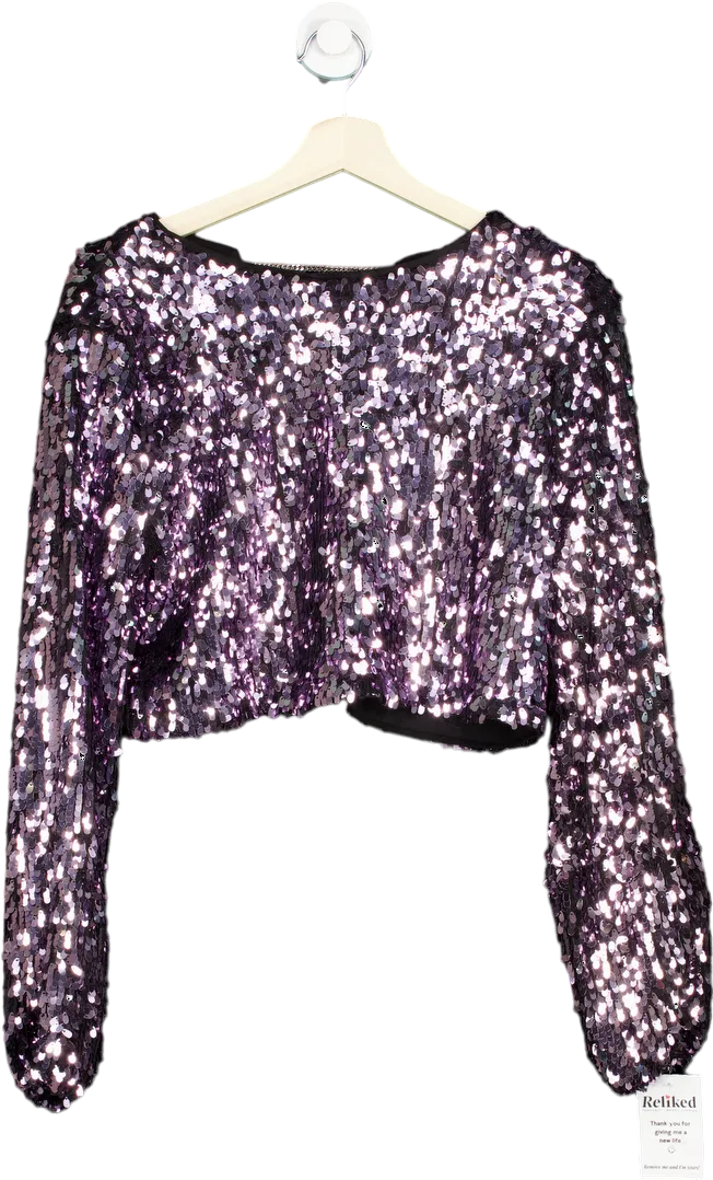 H:ours Purple Sequin Crop Top S