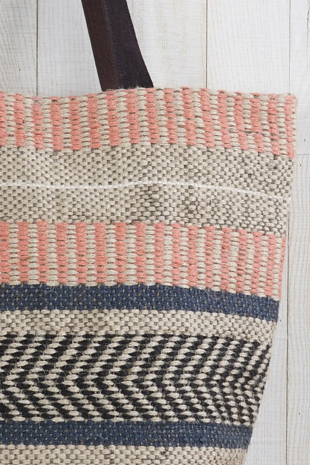 Jute Multi Color Chevron Tote Bag