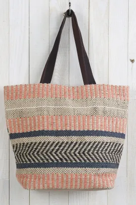 Jute Multi Color Chevron Tote Bag