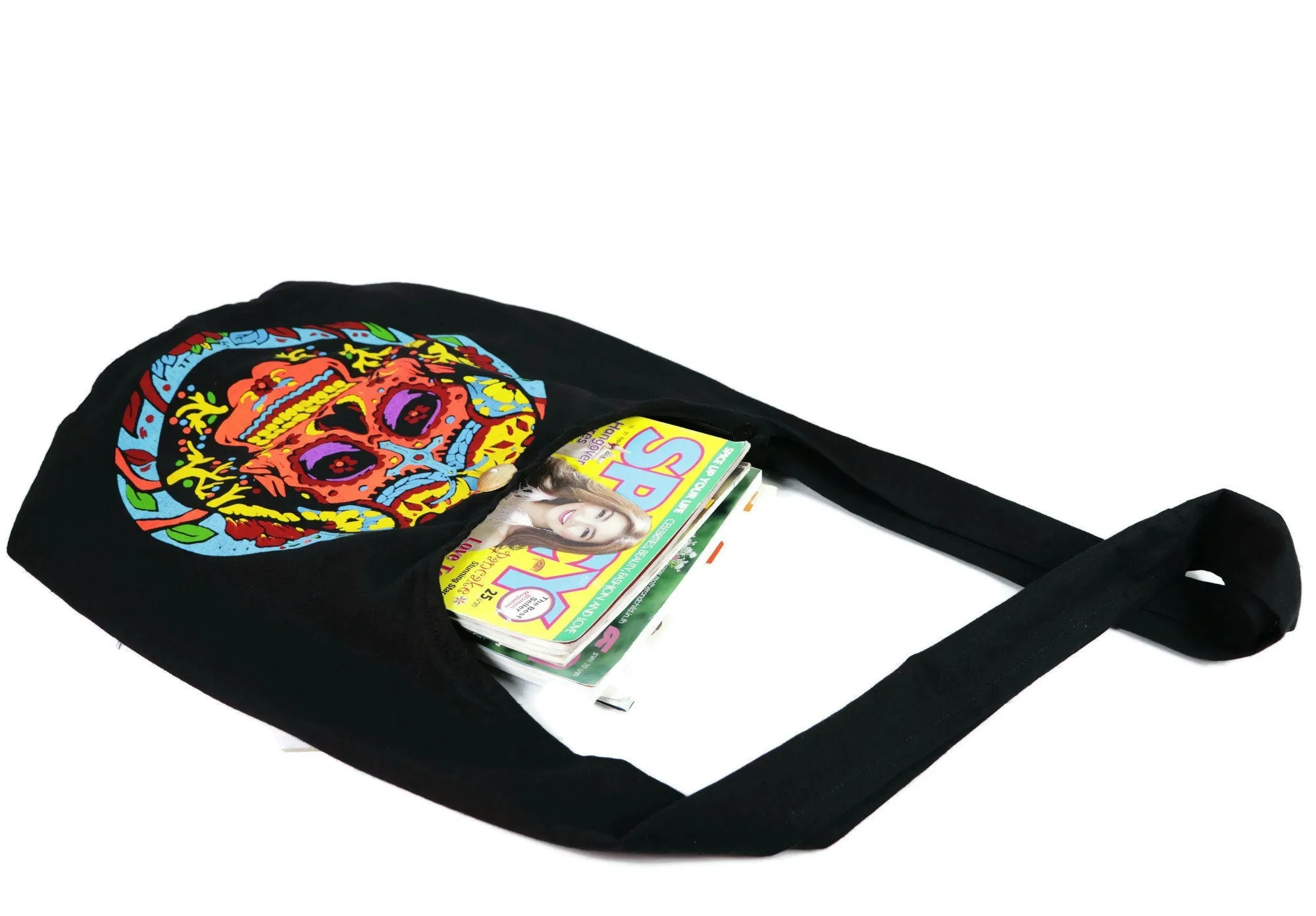 Los Metros Sugar Gothic bag Skull Punk Rock Duffel Bag Sports Gym Bag Men Women Sling Cotton Cross body Hippie Boho Shoulder Messenger Bag