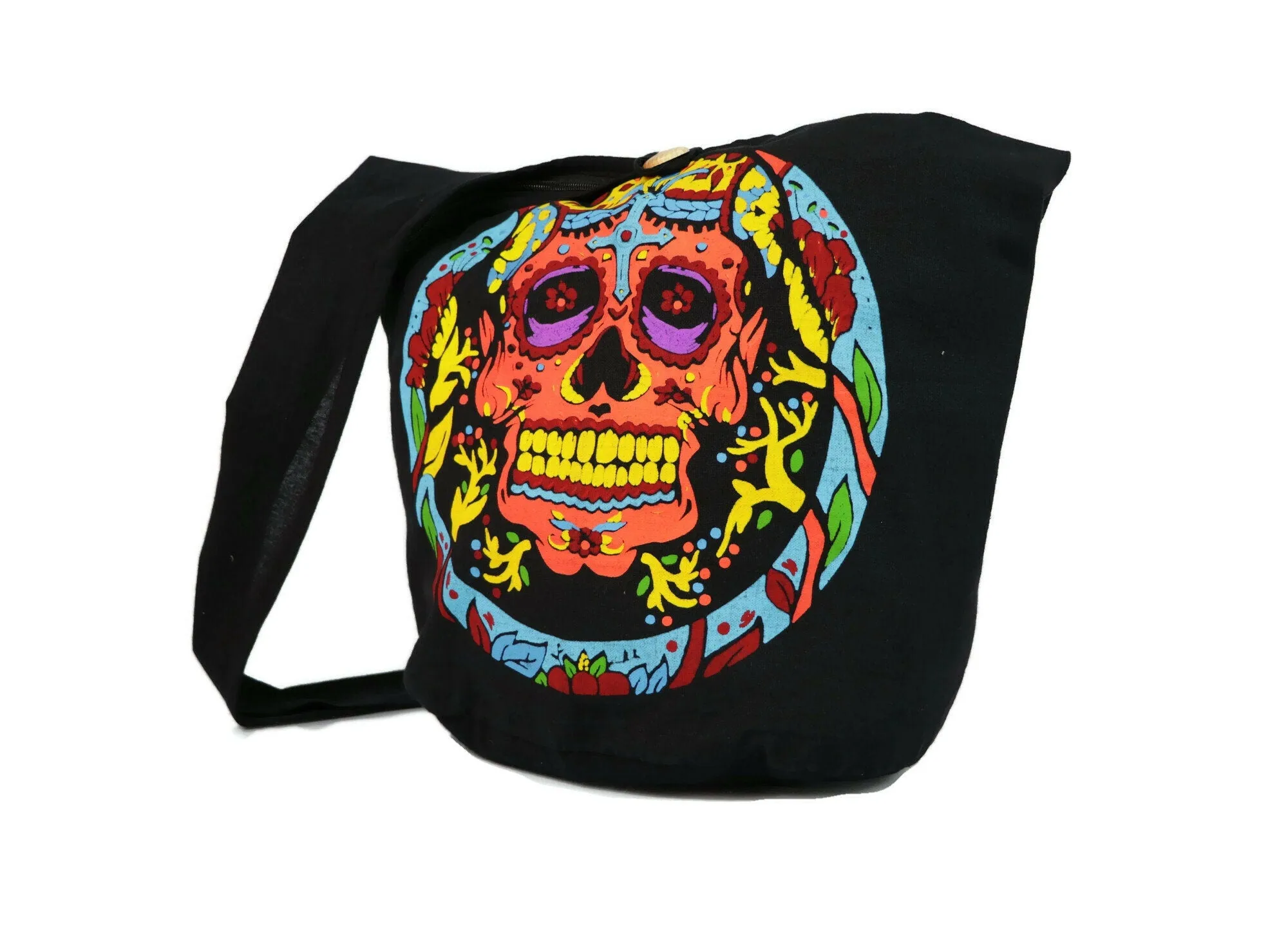 Los Metros Sugar Gothic bag Skull Punk Rock Duffel Bag Sports Gym Bag Men Women Sling Cotton Cross body Hippie Boho Shoulder Messenger Bag