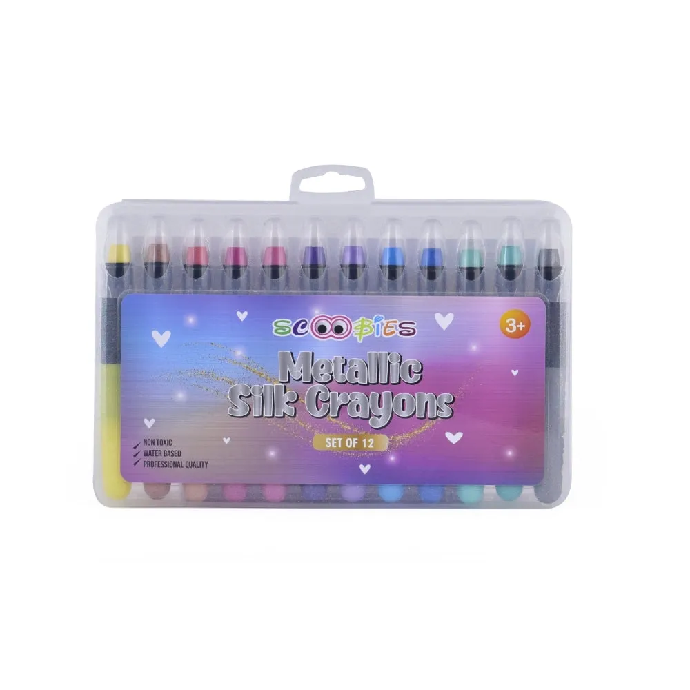 Metallic Silk Crayons | Water Soluable | 12 Flamboyant Shades | Vivid DIY Art & Craft | Safe & Skin Friendly