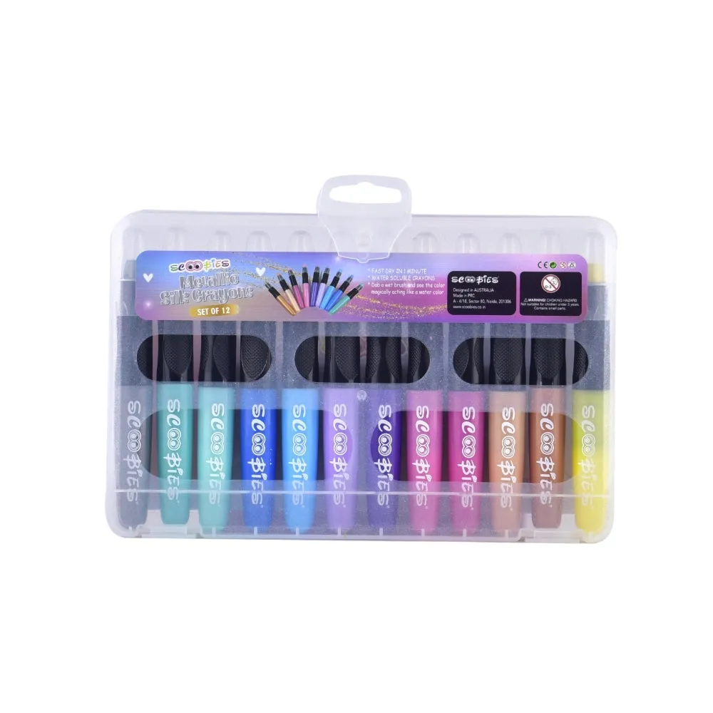 Metallic Silk Crayons | Water Soluable | 12 Flamboyant Shades | Vivid DIY Art & Craft | Safe & Skin Friendly