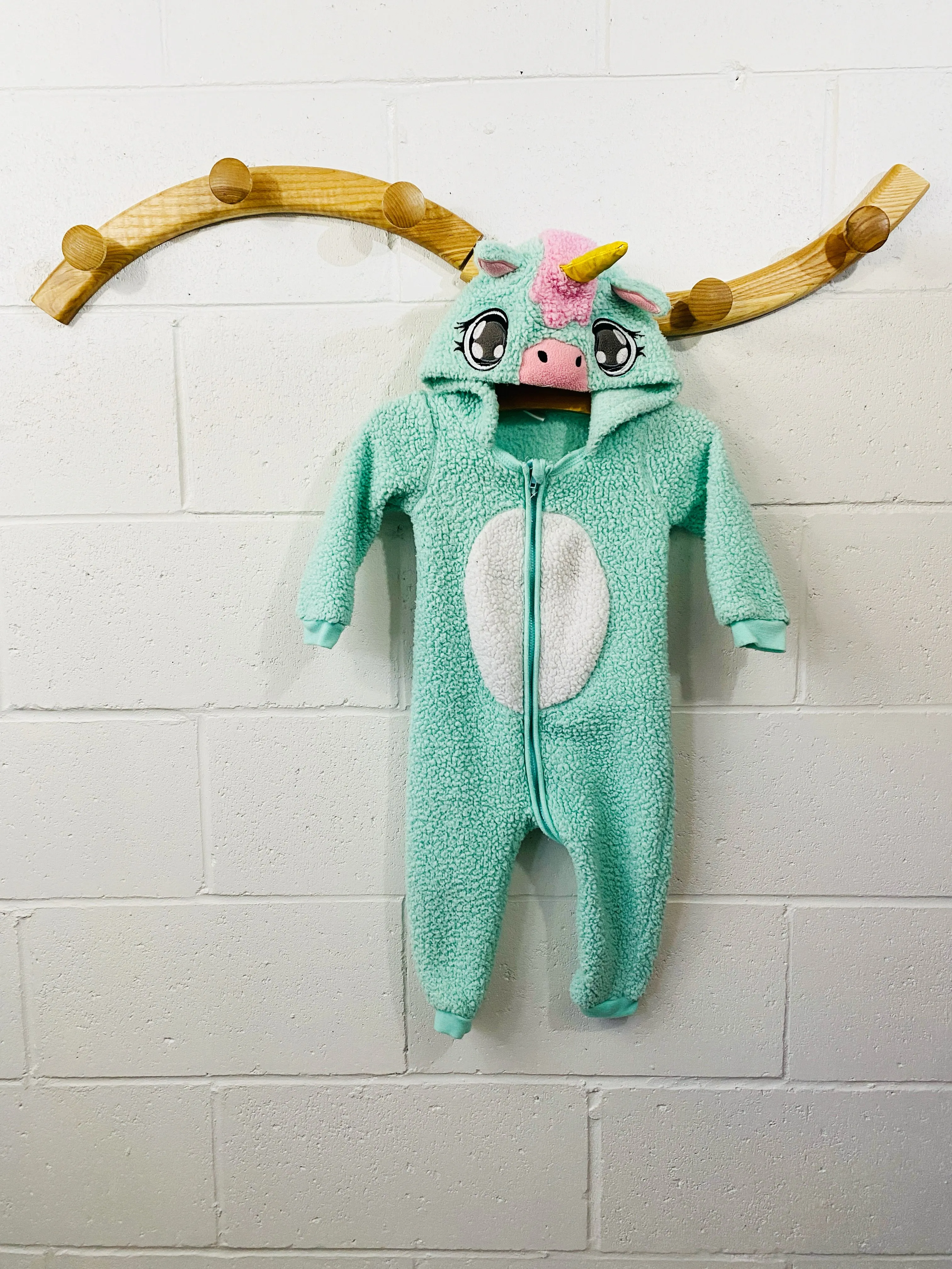 Minty Fuzzy Unicorn Onesie, 6-12 months