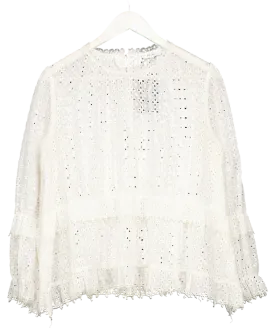 REISS Cream Madie Tiered Broderie Blouse UK 12