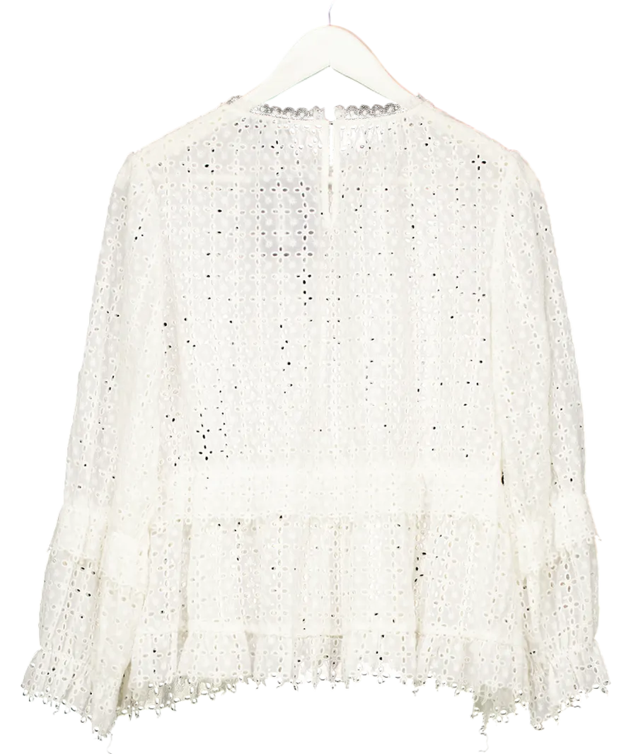 REISS Cream Madie Tiered Broderie Blouse UK 12