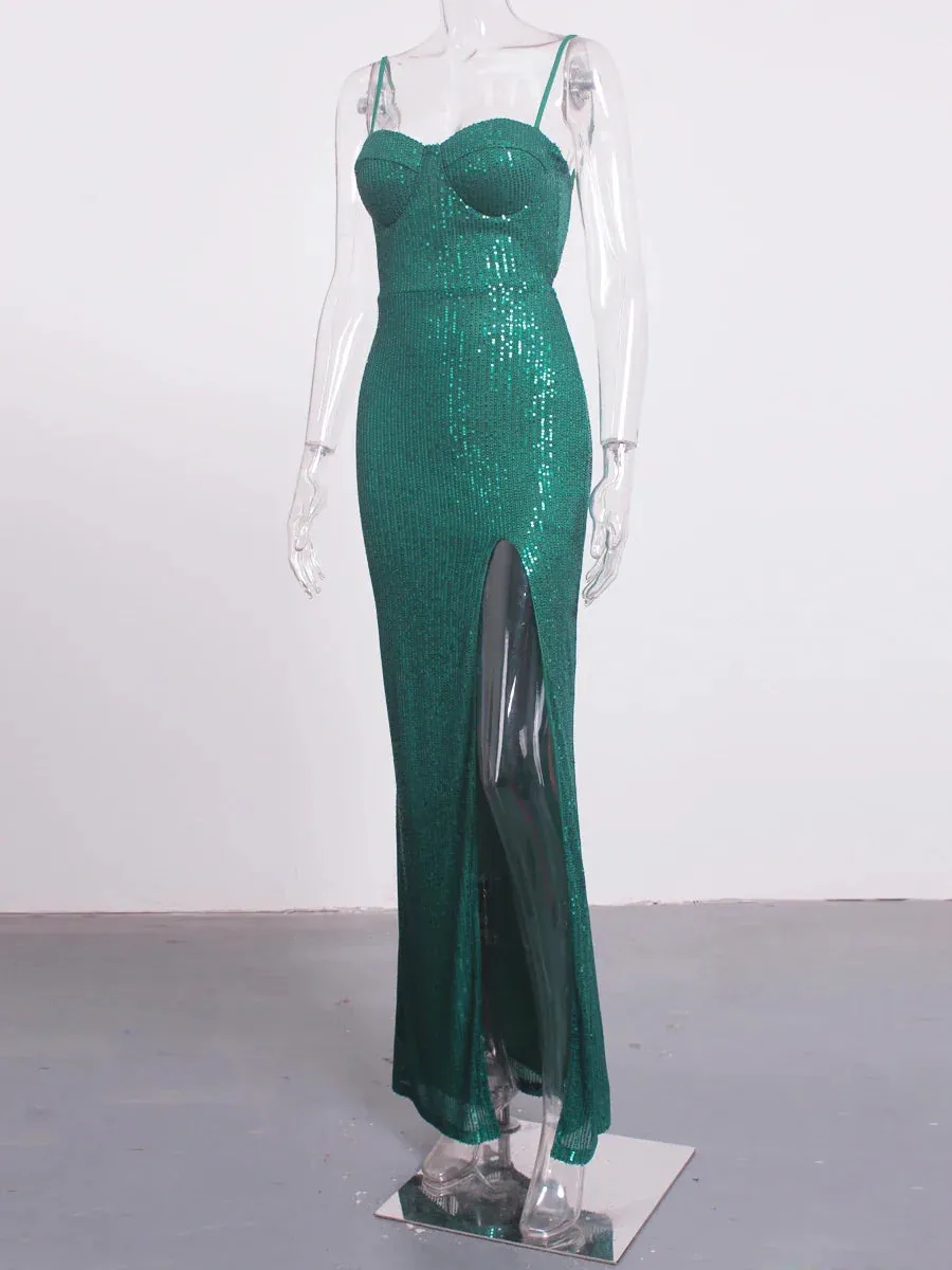 Sequined Sweetheart Evening Gown Thigh-High Slit Dress