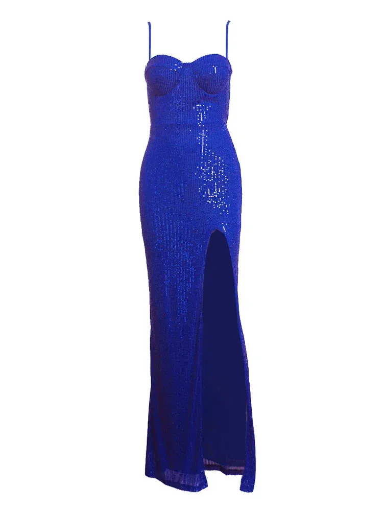 Sequined Sweetheart Evening Gown Thigh-High Slit Dress