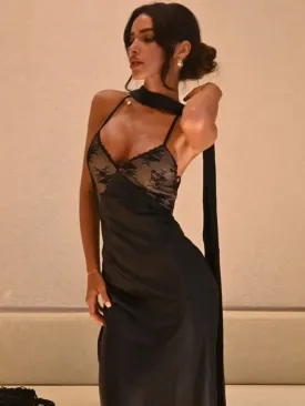 Sophisticated Backless Midi with Scarf Detail