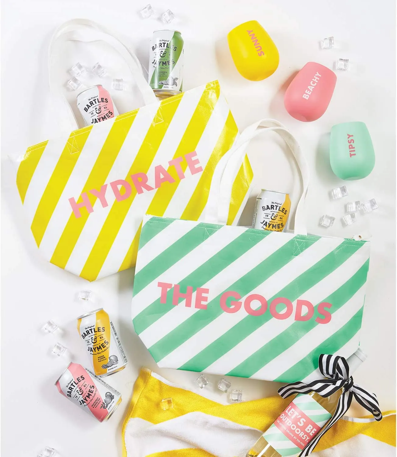 The Bullish Store Cooler Insulated Tote Bag in Green and White Stripes